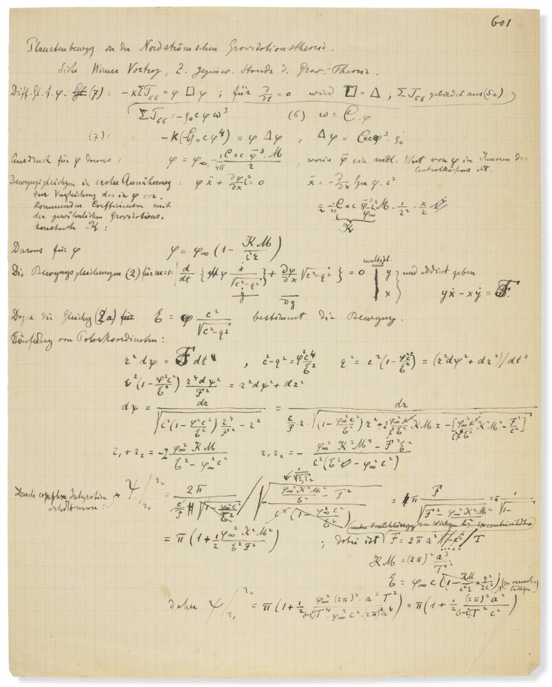 Manuscrit autographe de travail de 54 pages rédigé par Albert Einstein et Michel Bessso (1873-1955)