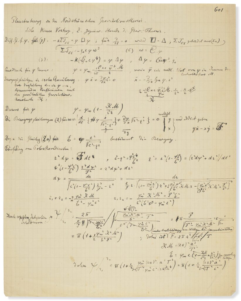 Manuscrit autographe de travail de 54 pages rédigé par Albert Einstein et Michel Bessso (1873-1955)