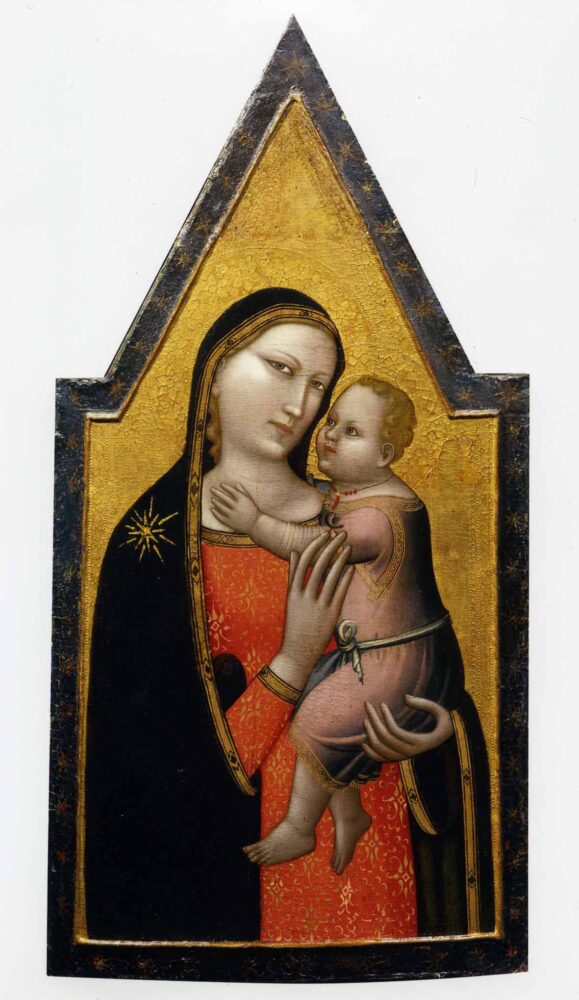 Allegretto Nuzi, Madonna col Bambino e Imago Pietatis, tempera su tavola. Dittico diviso tra collezione privata e Pesaro, Musei civici.