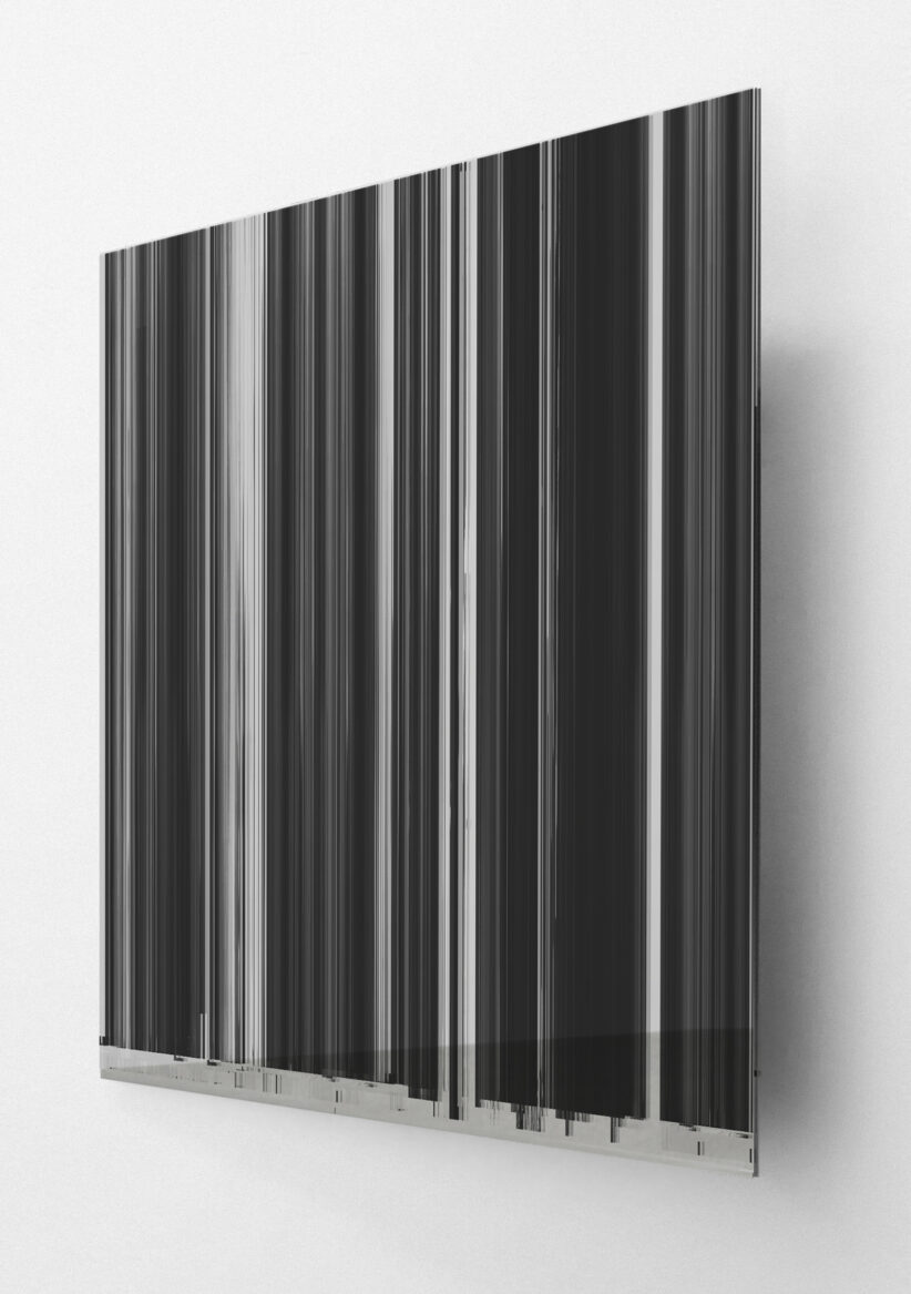 MANUEL FOIS, AUD_99HFD3L, 2021, serigrafia su vetro specchiante, 70x50 cm
