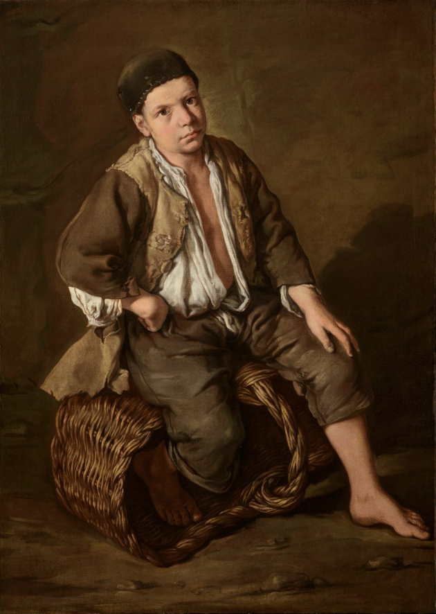 Giacomo Ceruti Portarolo seduto con cesta olio su tela, 1735 circa cm. 129,5 x 92,4 (dipinto) cm. 147,5 x 110 x 7 (cornice)
