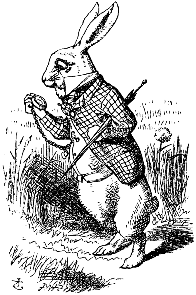 Jonn Tenniel, Coniglio ritardatario - Lewis Carroll, Le avventure di Alice nel Paese delle Meraviglie, 1865