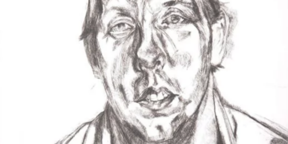 Particolare del ritratto dell'artista David Dawson, inciso nel 1998 da Lucian Freud