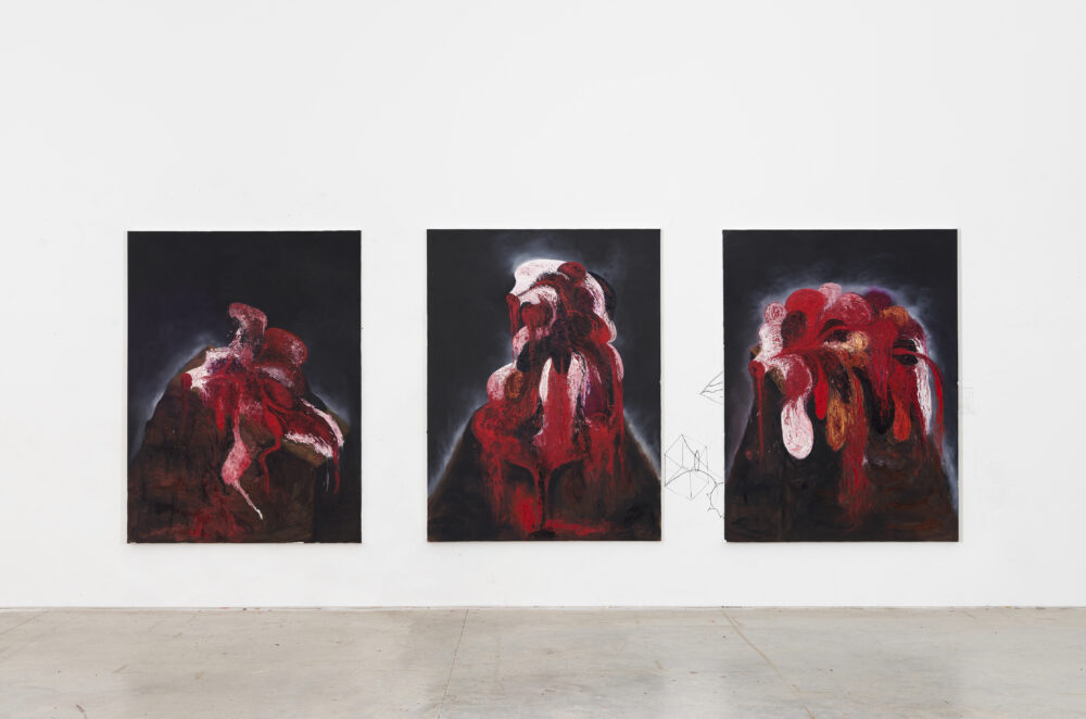 Anish Kapoor Diana Blackened Reddened, 2021 Oil on canvas Oil on canvas Triptych: Each panel: 244×183 cm Photograph: Dave Morgan ©Anish Kapoor. All rights reserved SIAE, 2021