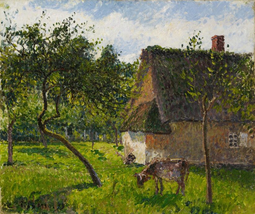 Camille Pissarro, Verger à Varengeville avec vache (Un clos à Varengeville) (Lot.27 stima 500.000 € – 700.000 €)