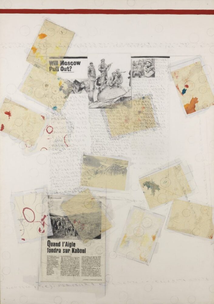 Alighiero Boetti, Senza titolo (Primo lavoro dell’anno pensando all’Afghanistan),1990 tecnica mista su carta montata su tela, 100 x 70 cm