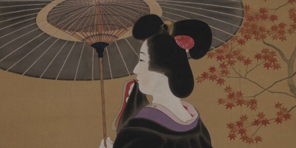 Kaburagi Kiyokata (1878-1972) Una geisha con parasole 1920-39 Dipinto a inchiostro e colori su seta, 45,7 x 50,9 cm