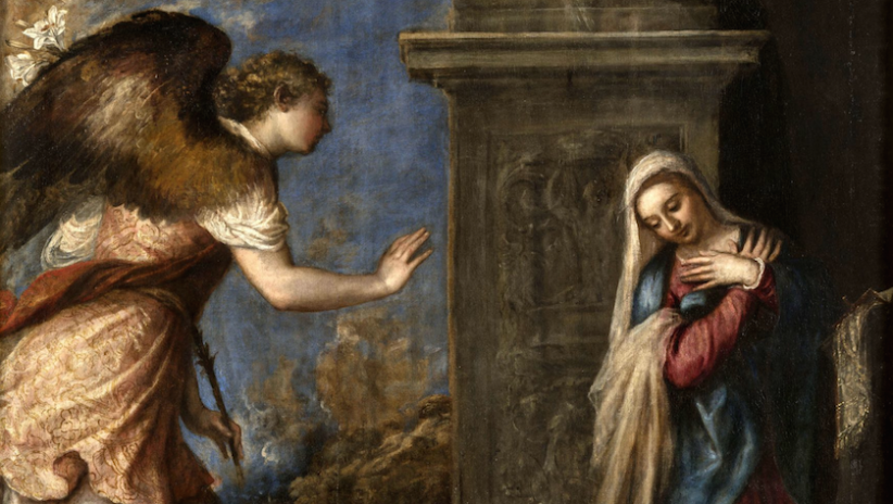 Tiziano, Annunciazione, Olio su tela, cm 281,5 x 193,5, Napoli, Museo e Real Bosco di Capodimonte (particolare)