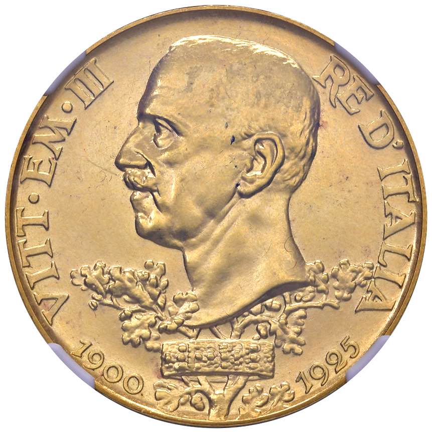 Prova senza sabbiatura  delle 100 lire di Vittorio Emanuele II. E’ stimata 70.000 euro.