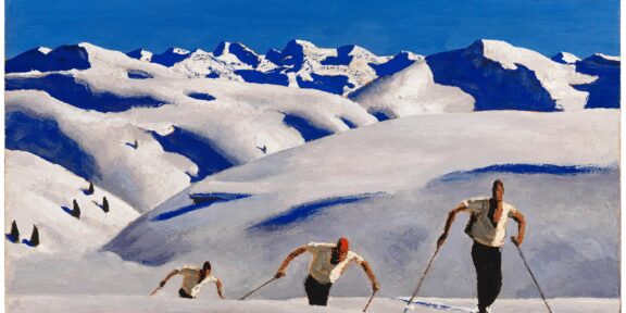Alfons Walde (Oberndorf 1891–1958 Kitzbühel) Der Aufstieg der Schifahrer (Salita degli sciatori) c. 1927, firmato A. Walde, olio su cartone, 41 x 66 cm, prezzo realizzato € 965.300 record mondiale
