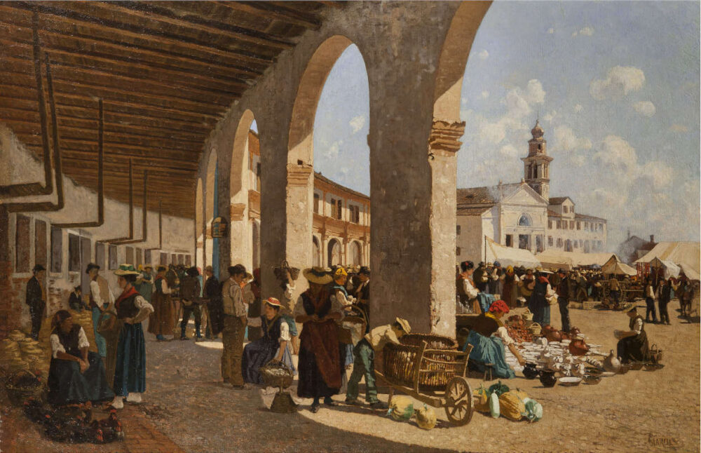 Ciardi G. - Mercato a Badoere, 1873, olio su tela 67 x 100 cm