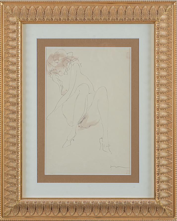 LOTTO 9 LUCIO FONTANA Nudo femminile, 1956-60 Penna a sfera nera e tempera su carta, cm 31,5 x 22 Firmato in basso a destra Stima € 9.000 - 11.000