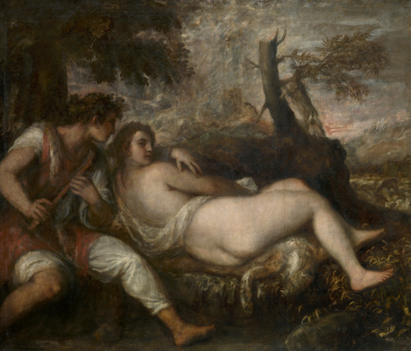 Tiziano Vecellio, Ninfa con pastore, olio su tela, 149,6 x 187 cm, Kunsthistorisches Museum, Vienna