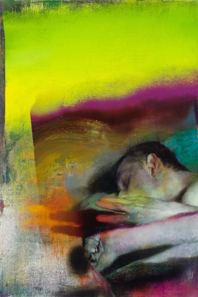 Justin Mortimer, Untitled, 2020-21, olio su tavola, 76x51 cm, courtesy l’artista e Parafin, Londra. Ph. Peter Mallet