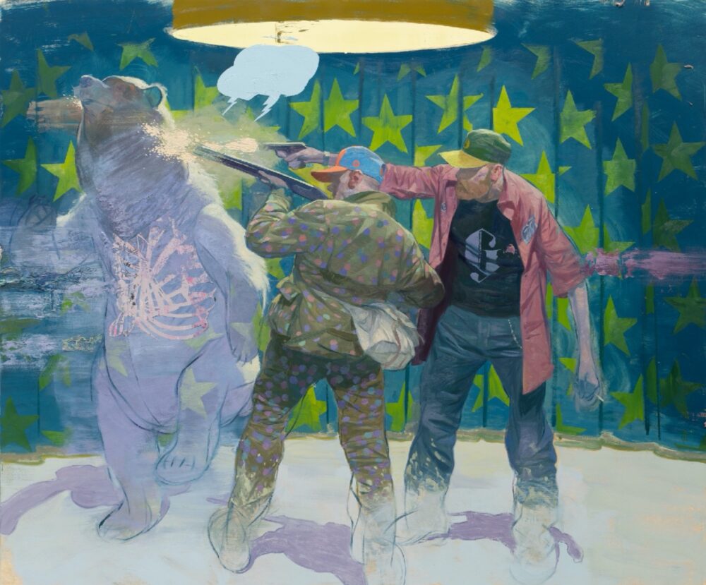 Ruprecht von Kaufman, The Wild West Show, 2019, olio su linoleum, 153x184cm.