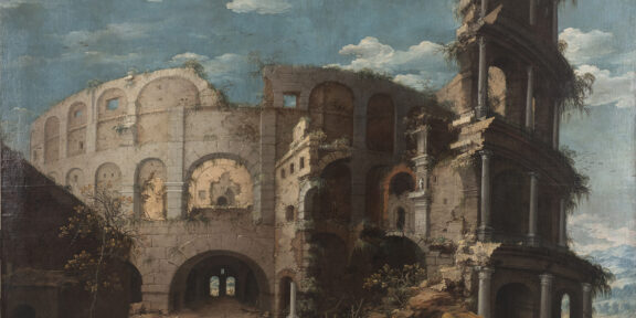Dipinto veduta del Colosseo di Dirck Verhaert. Stima € 30000-40000. Aggiudicazione € 55.000
