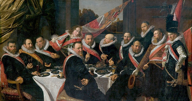 FRANS HALS: "Banchetto degli ufficiali della Guardia Civica di San Giorgio", 1616, olio su tela, 175 x 324 cm - Frans Halsmuseum, Haarlem, Olanda