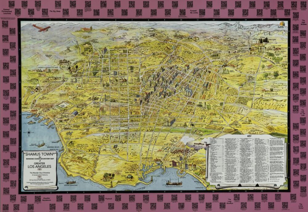 Loren Latker, "Shamus Town," The Raymond Chandler Mystery Map of Los Angeles, the Wonder City of America (2014). © Loren Latker, 2021. Courtesy of he Huntington Library, Art Museum, and Botanical Gardens.