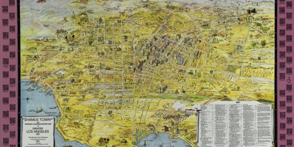 Loren Latker, "Shamus Town," The Raymond Chandler Mystery Map of Los Angeles, the Wonder City of America (2014). © Loren Latker, 2021. Courtesy of he Huntington Library, Art Museum, and Botanical Gardens.