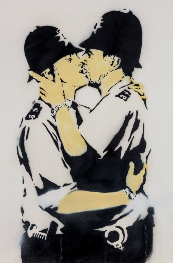 Banksy, Kissing Coppers, est. £2.5-3.5 million. Credit Joshua White, courtesy Sotheby's (2)