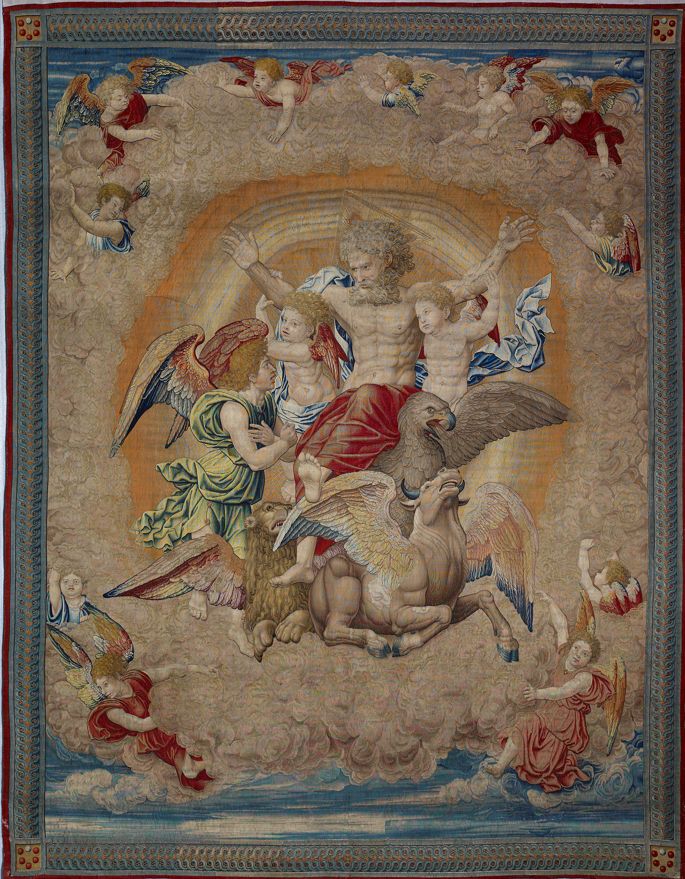 Pieter Coecke van Aelst, Vision of Ezekiel, about 1521 Tapestry, 440 × 347 cm Museo Nacional de Artes Decorativas, Madrid © Museo Nacional de Artes Decorativas. Madrid