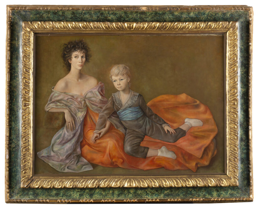 Leonor Fini ( Buenos Aires 1907 - Parigi 1996 ) Ritratto di Valentina Cortese e suo figlio, Jackie, 1957