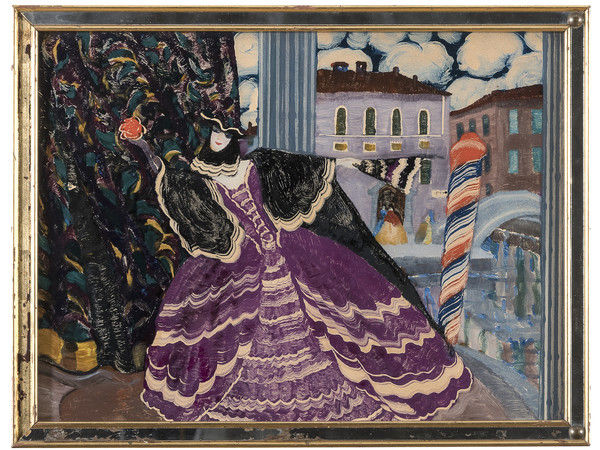Vittorio Petrella da Bologna, Rosa Rossa Venezia, 1923, olio su vetro, cm. 30x40