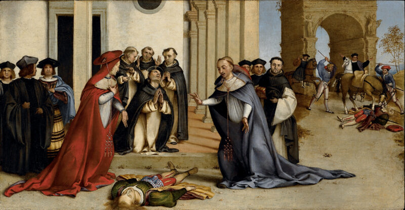 Lorenzo Lotto San Domenico resuscita Napoleone Orsini 1513-1516 olio su tavola Accademia Carrara, Bergamo