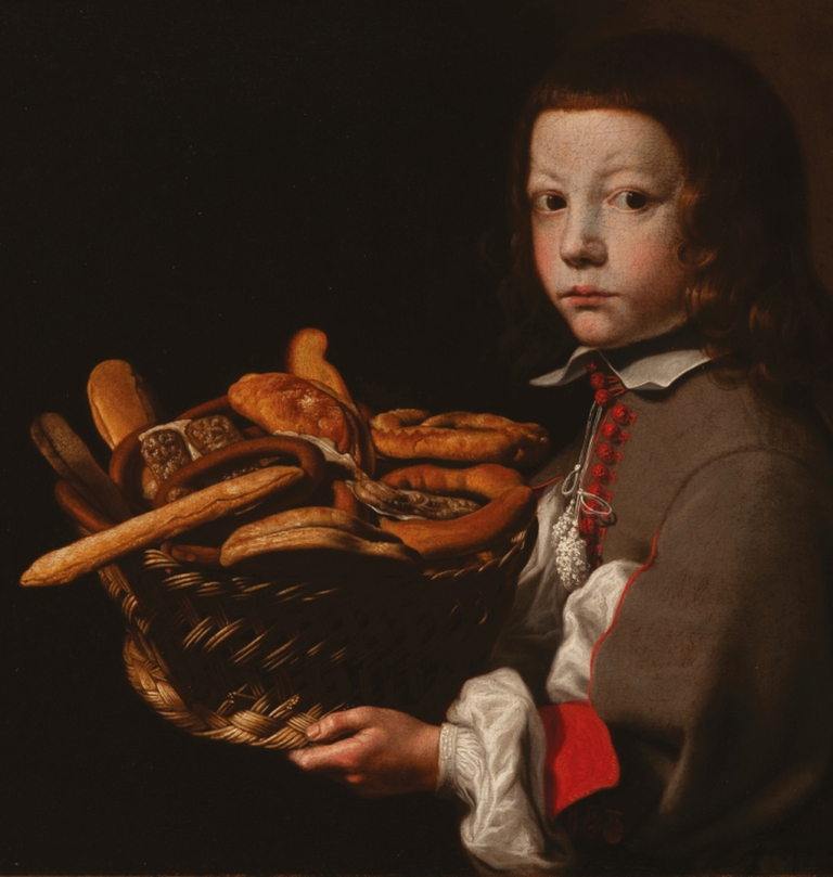 Evaristo Baschenis, Ragazzo con canestra di pane e dolciumi, 1650-1660. Collezione privata