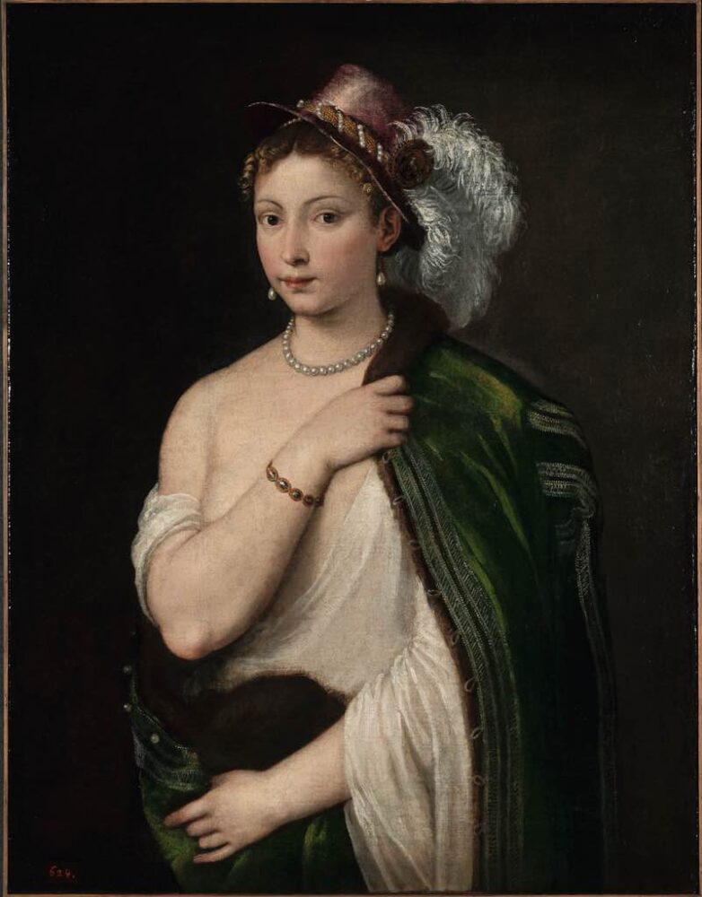 Tiziano, Giovane donna con cappello piumato (1534-1536 ca)[1]