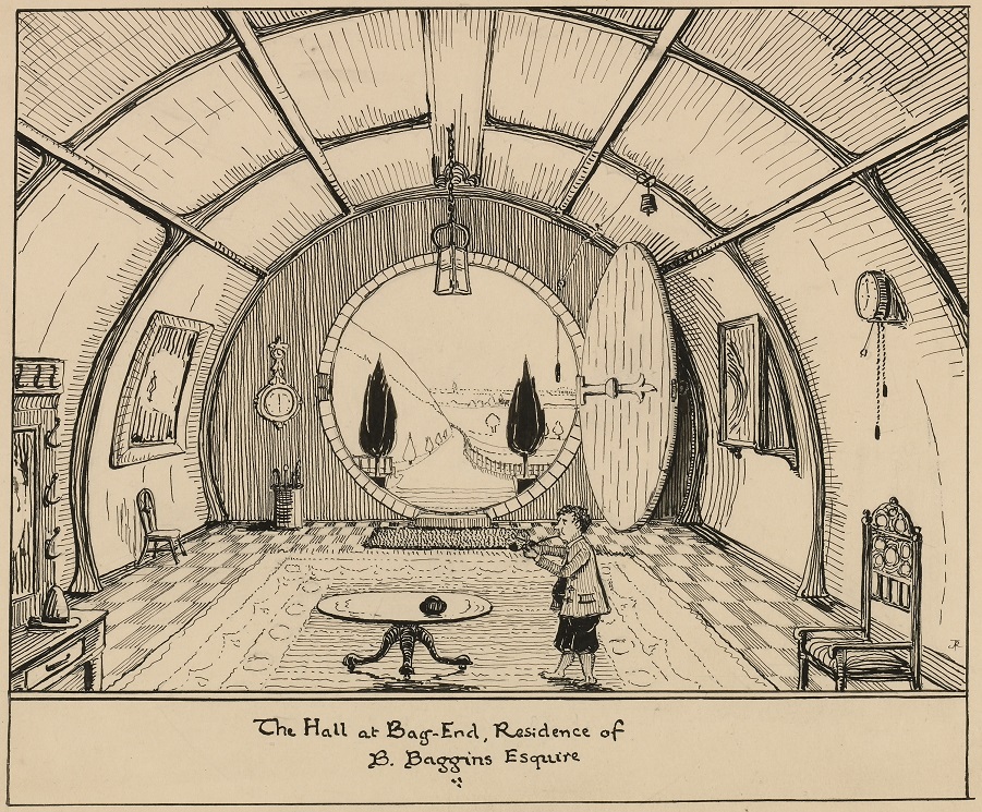 J.R.R. Tolkien, The Hall at Bag-End, Residence of B. Baggins Esquire (January 1937). Courtesy of the Tolkien Estate.