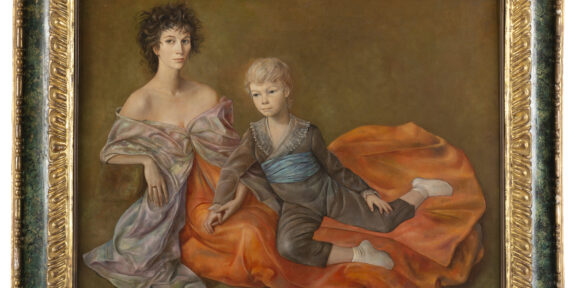 Lotto 300_Leonor Fini "Ritratto di Valentina Cortese e di suo figlio, Jackie", olio su tela, cm 65x90, firmato in basso a destra. Venduto: € 56.250