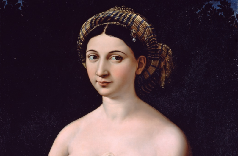 Particolare della Fornarina di Raffaello, a Palazzo Barberini