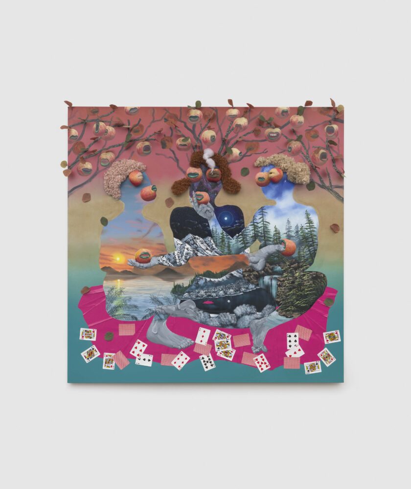 Queen’s Play AKA Poly Picnic, 2022, Tecnica mista su tela | Mixed media on canvas, cm 150 x 150 x 16