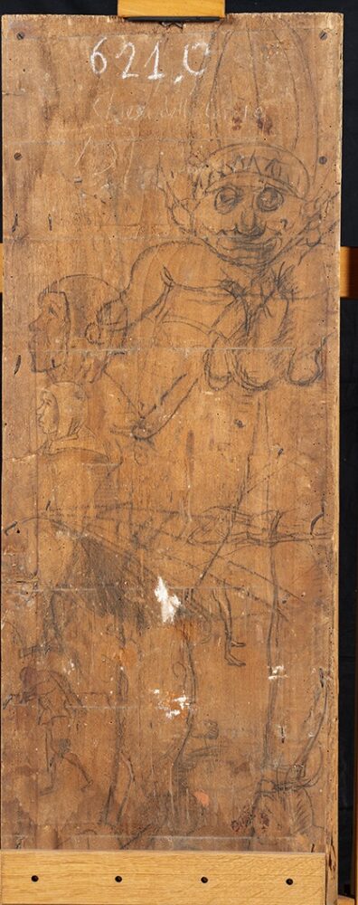 Bellini e aiuti, Pannello laterale della del Trittico della Madonna con Bambino e santi: teste caricaturali e grottesche, profili, studi di figure