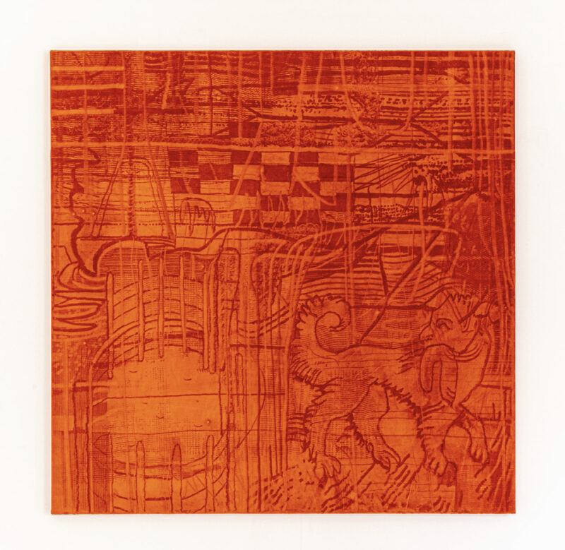 Escape of the Lion, Mixed Media on Velvet, 180 x 180 cm, 2021
