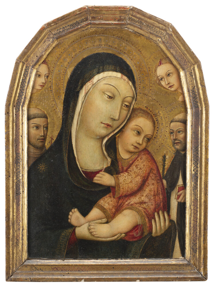 Sano di Pietro (Siena 1406-1481) Madonna con Bambino, santi e angeli, tempera e oro su tavola, cm 57,2x42,1 Venduto: € 68.750