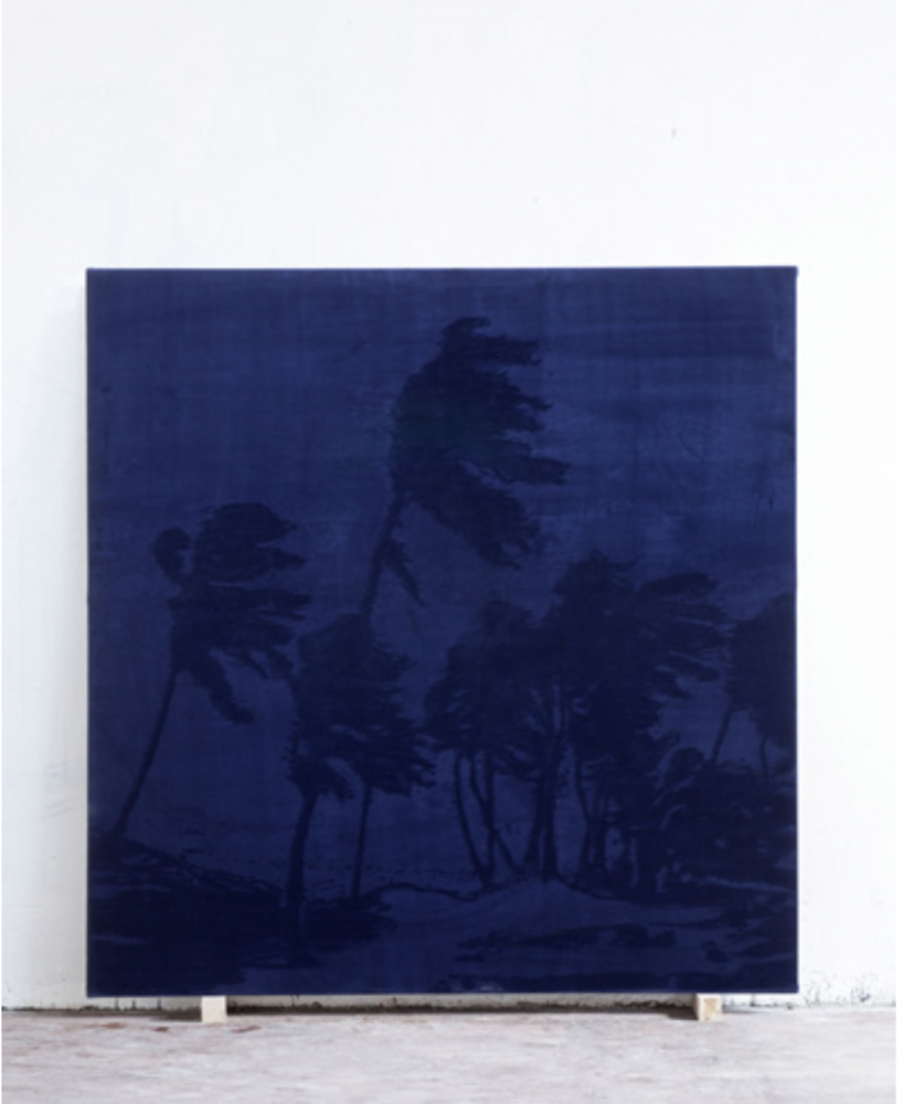 Palms, tecnica mista su velluto, 200 x 200 cm, 2019