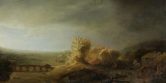 Rembrandt Harmensz. van Rijn, Landscape with Arched Bridge (1638). © Staatliche Museen zu Berlin, Gemäldegalerie / Christoph Schmidt.