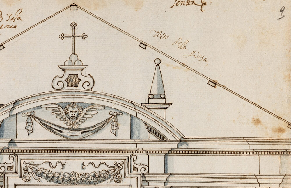 Progetto per l’altare maggiore della perduta Chiesa di S. Maria Novella a Castiglion Fiorentino (F. Berrettini, XVII sec.; particolare).