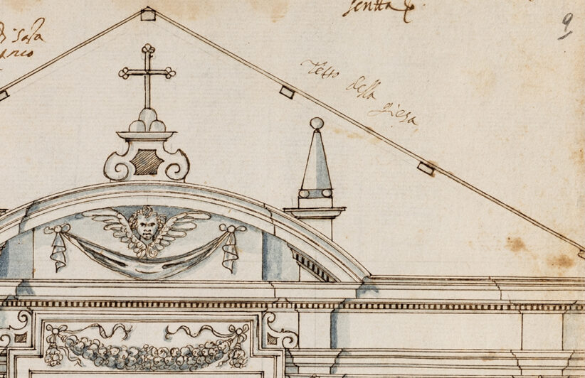 Progetto per l’altare maggiore della perduta Chiesa di S. Maria Novella a Castiglion Fiorentino (F. Berrettini, XVII sec.; particolare).