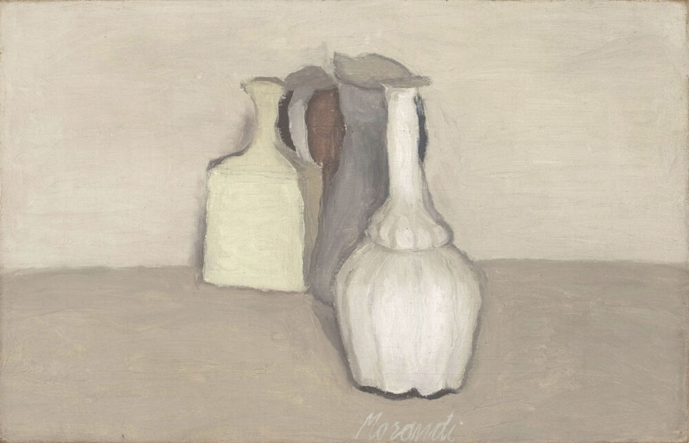 Giorgio Morandi: Natura Morta, 1948, Oil on canvas, 33 x 50 cm (13 x 19.7 in), PRESENTED BY GALLERIA D’ARTE MAGGIORE G.A.M