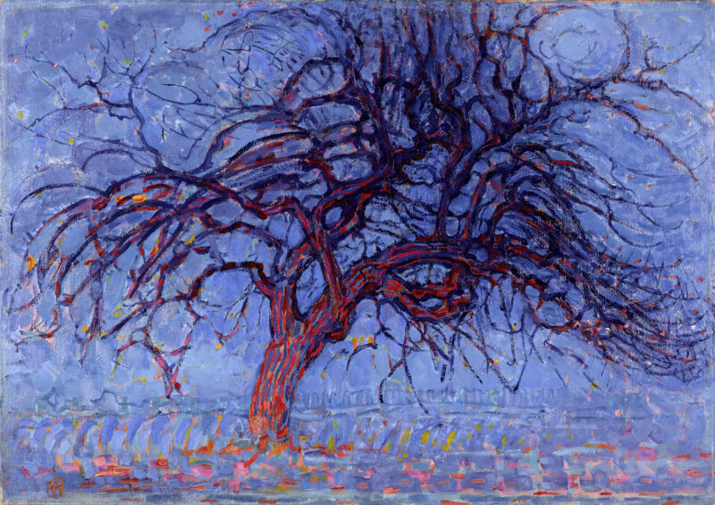 PIET MONDRIAN, EVENING: THE RED TREE, 1908–1910 Oil on canvas, 70 x 99 cm Kunstmuseum Den Haag, The Hague, the Netherlands © 2022 Mondrian/Holtzman Trust Photo: Kunstmuseum Den Haag