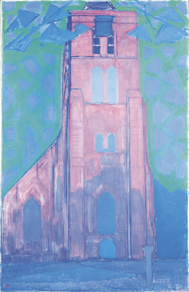 PIET MONDRIAN, ZEELAND CHURCH TOWER, 1911 Oil on canvas, 114 × 75 cm Kunstmuseum Den Haag, The Hague, the Netherlands, bequest Salomon B. Slijper © 2022 Mondrian/Holtzman Trust Photo: Kunstmuseum Den Haag