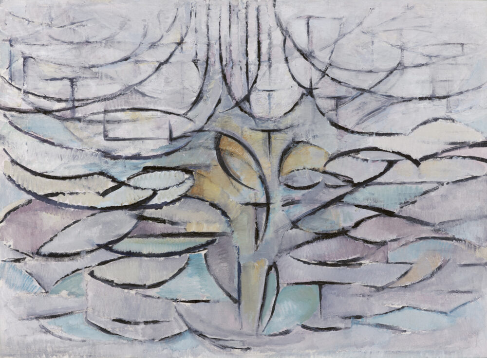 PIET MONDRIAN, FLOWERING APPLE TREE, 1912 Oil on canvas, 78.5 × 107.5 cm Kunstmuseum Den Haag, The Hague, the Netherlands © 2022 Mondrian/Holtzman Trust Photo: Kunstmuseum Den Haag