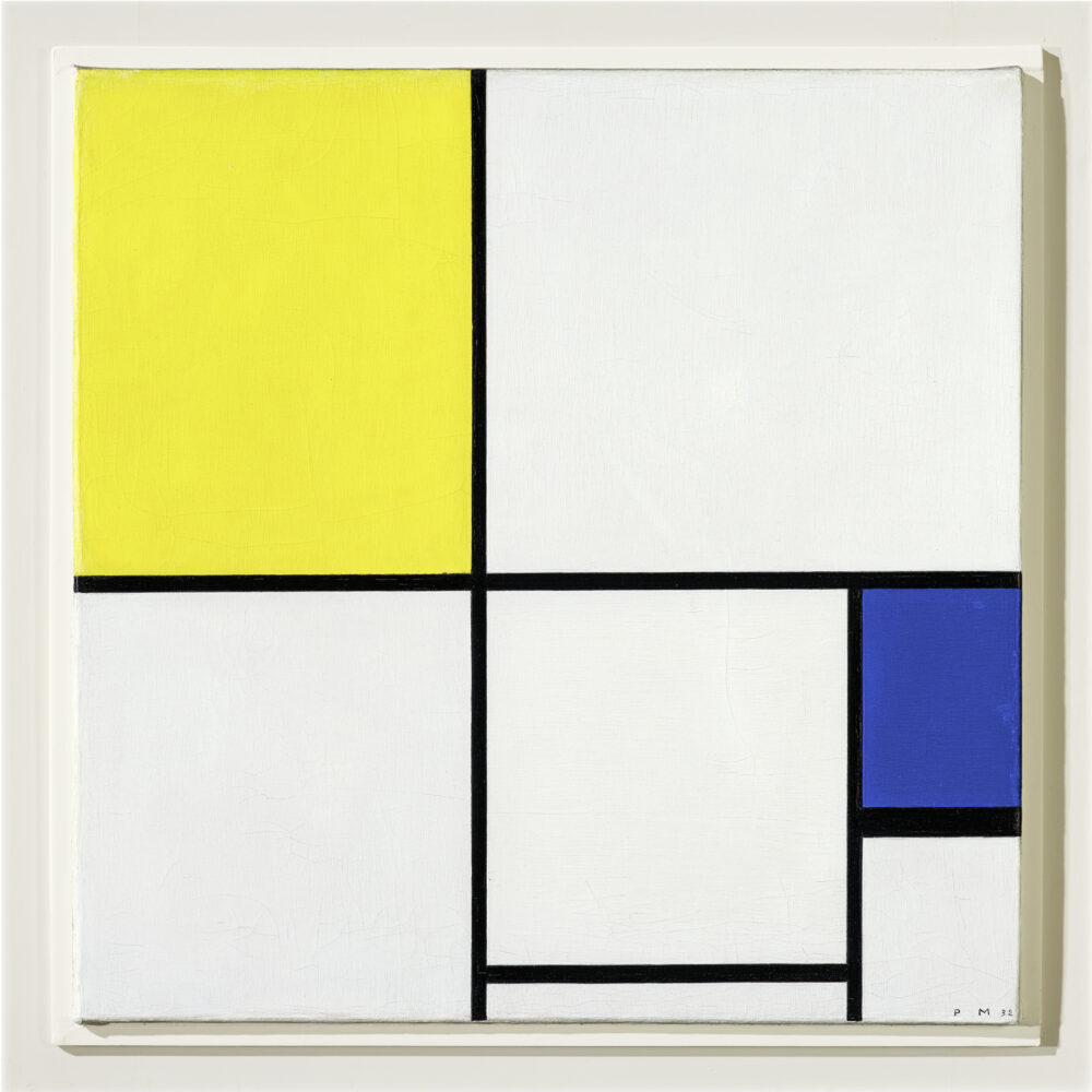 PIET MONDRIAN, COMPOSITION WITH YELLOW AND BLUE, 1932 Oil on canvas, 55.5 x 55.5 cm Fondation Beyeler, Riehen/Basel, Beyeler Collection; purchased with a donation by Hartmann P. and Cécile Koechlin-Tanner, Riehen © Mondrian/Holtzman Trust Photo: Robert Bayer, Base