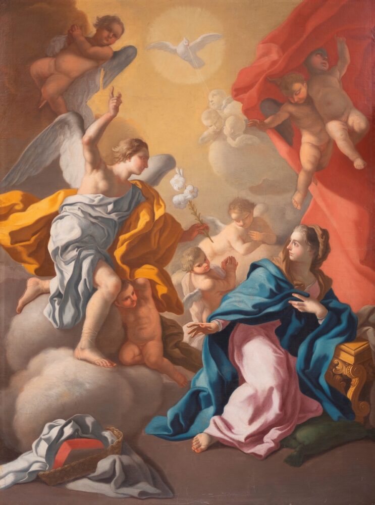 Francesco De Mura, Annunciazione, olio su tela, 208 × 154 cm. Collezione BPER Banca
