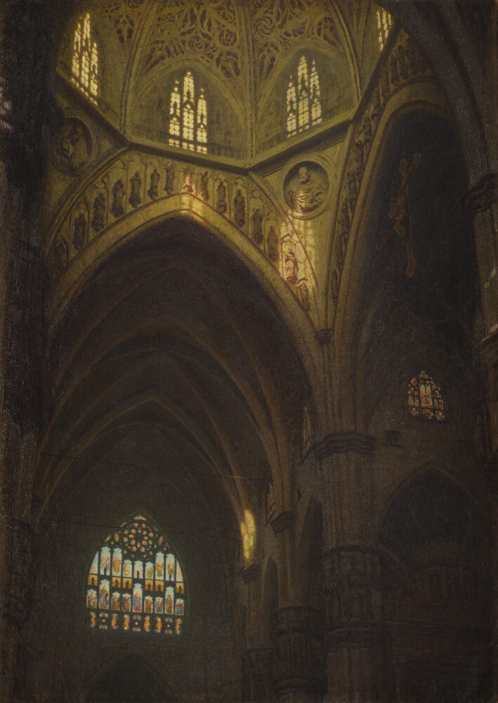 Lotto 196 Angelo Morbelli (Alessandria 1853 - Milano 1919) "Tiburio del Duomo di Milano" 1897 olio su tela (cm 130x93) Firmato, datato e locato Milano in basso a destra Al retro: cartiglio In cornice Valutazione: € 18.000 - 20.000