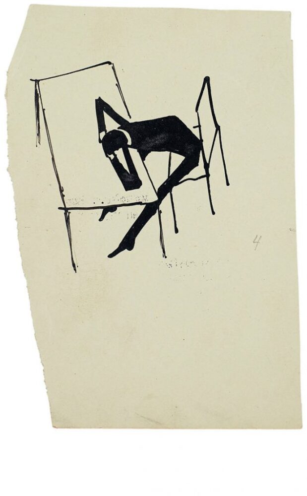 A figure cut out of the sketchbook of Franz Kafka (ca. 1901-07). The Literary Estate of Max Brod, National Library of Israel, Jerusalem. Photos: Ardon Bar Hama.