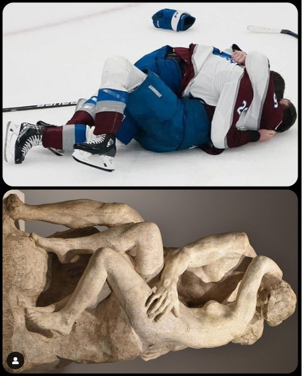 Il bacio di Auguste Rodin rivive in un'esultanza sul campo di hockey. Courtesy of ArtButMakeItSports